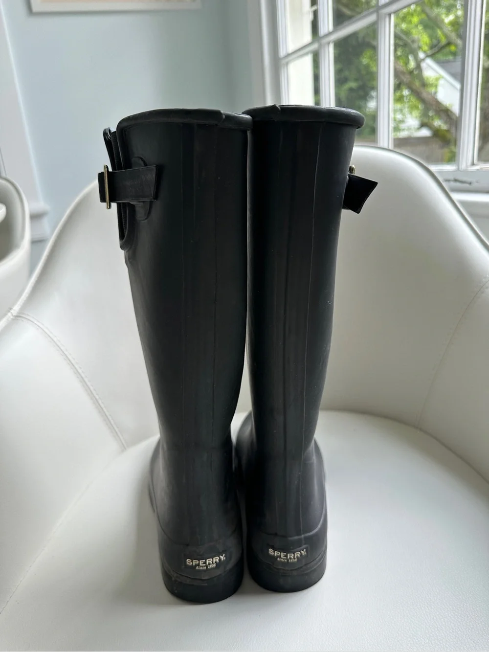 Sperry Black Tall Preppy Rain Boots in Size 8